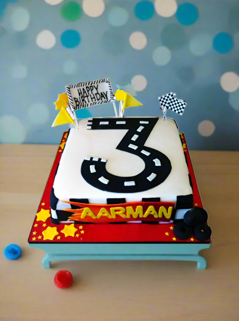 #3 Race Car Adventure Fondant Cake - Image 2