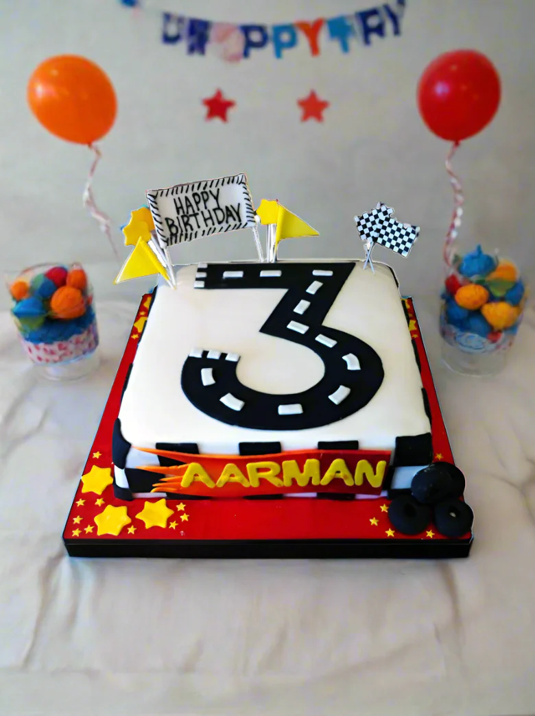 #3 Race Car Adventure Fondant Cake - Image 3