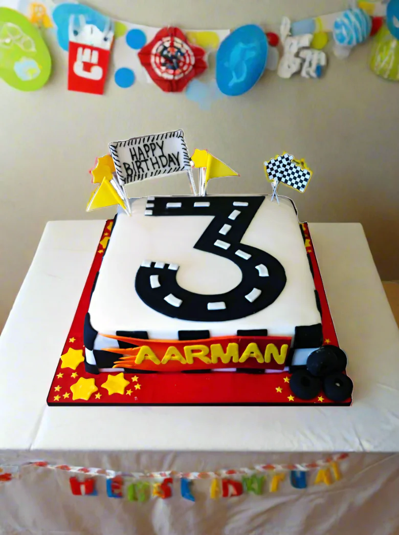 #3 Race Car Adventure Fondant Cake - Image 4