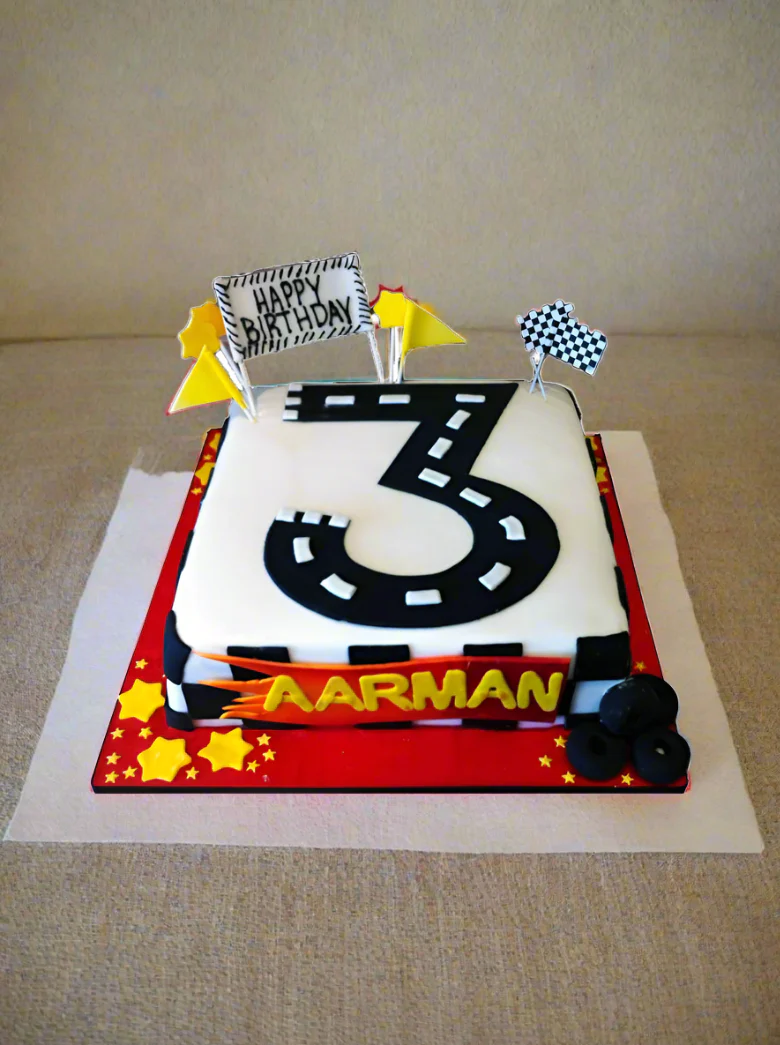 #3 Race Car Adventure Fondant Cake - Image 5