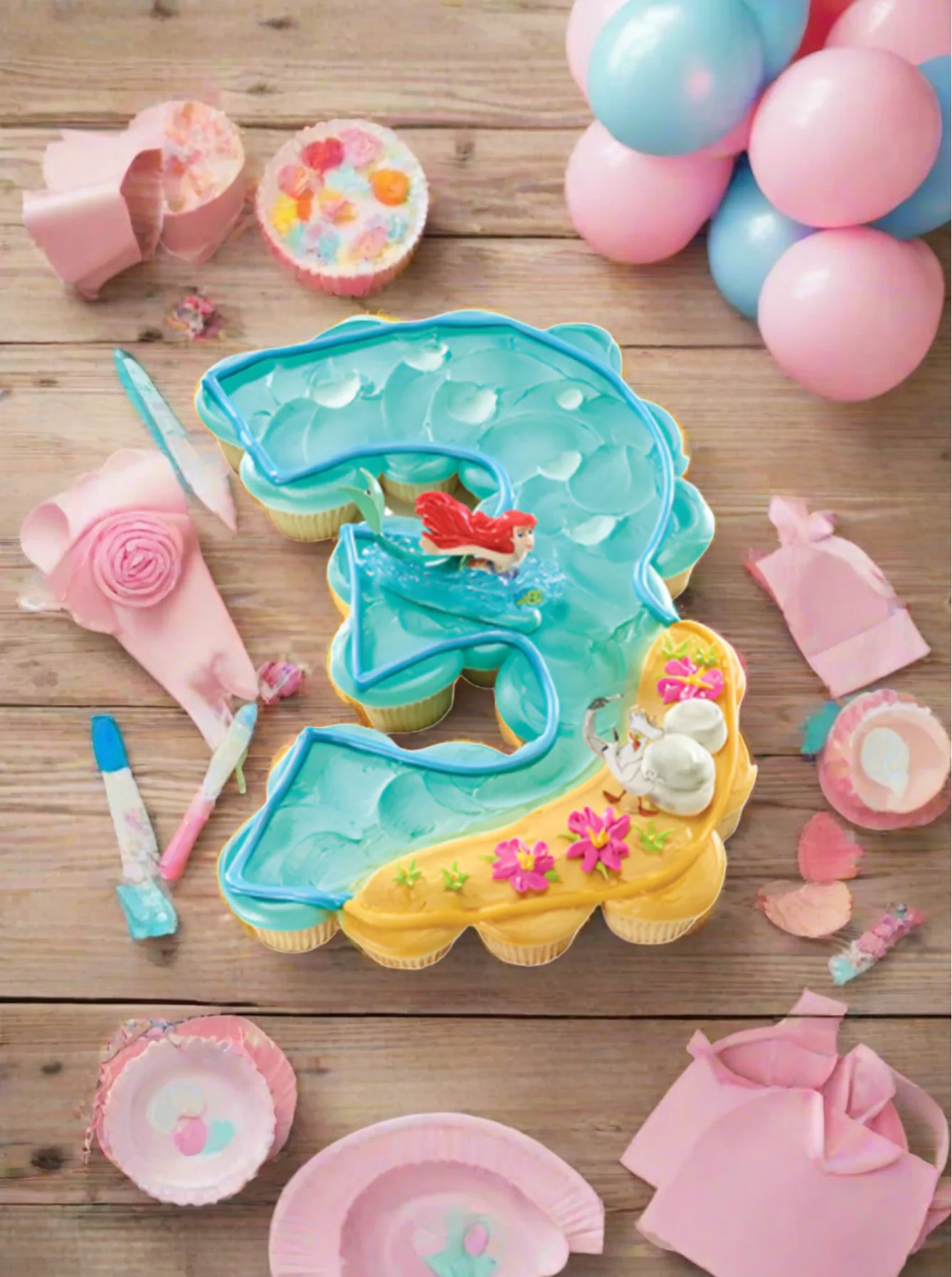3rd Birthday The Little Mermaid Ariel and Scuttle Cupcakes - Image 4