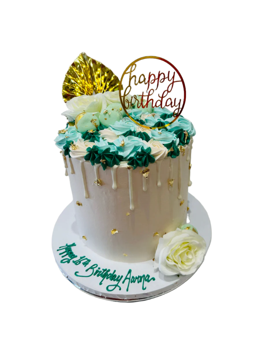 Aarna Green & Gold Floral Cake