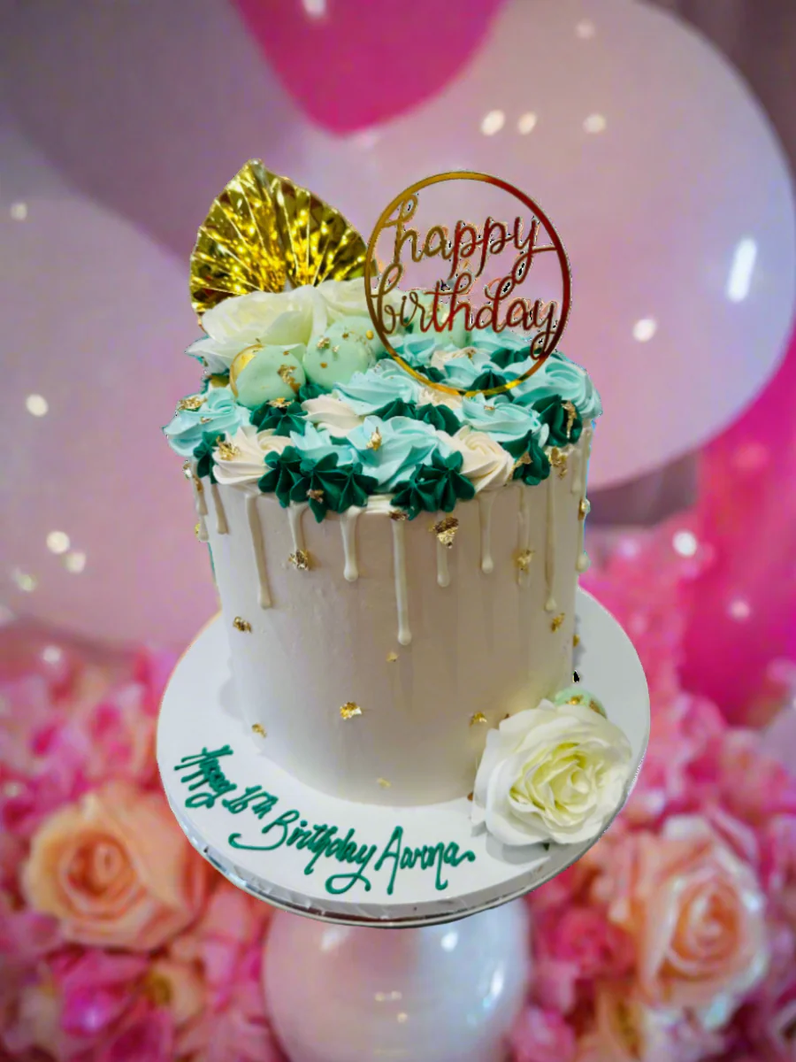 Aarna Green & Gold Floral Cake - Image 2
