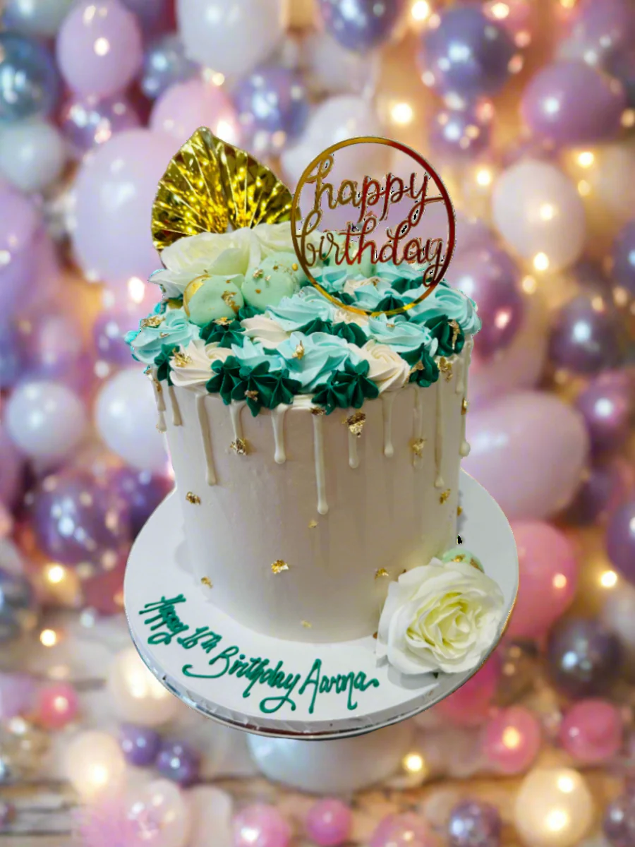 Aarna Green & Gold Floral Cake - Image 3