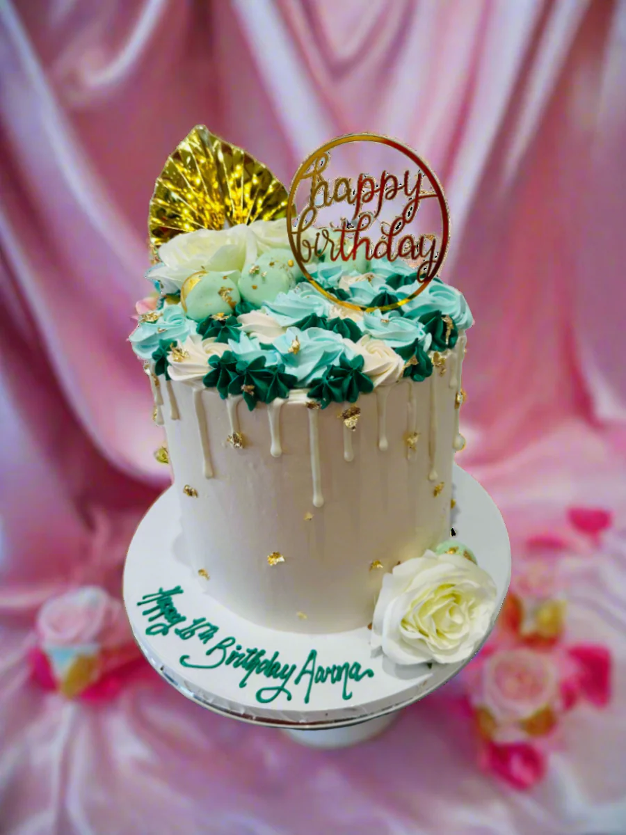 Aarna Green & Gold Floral Cake - Image 4