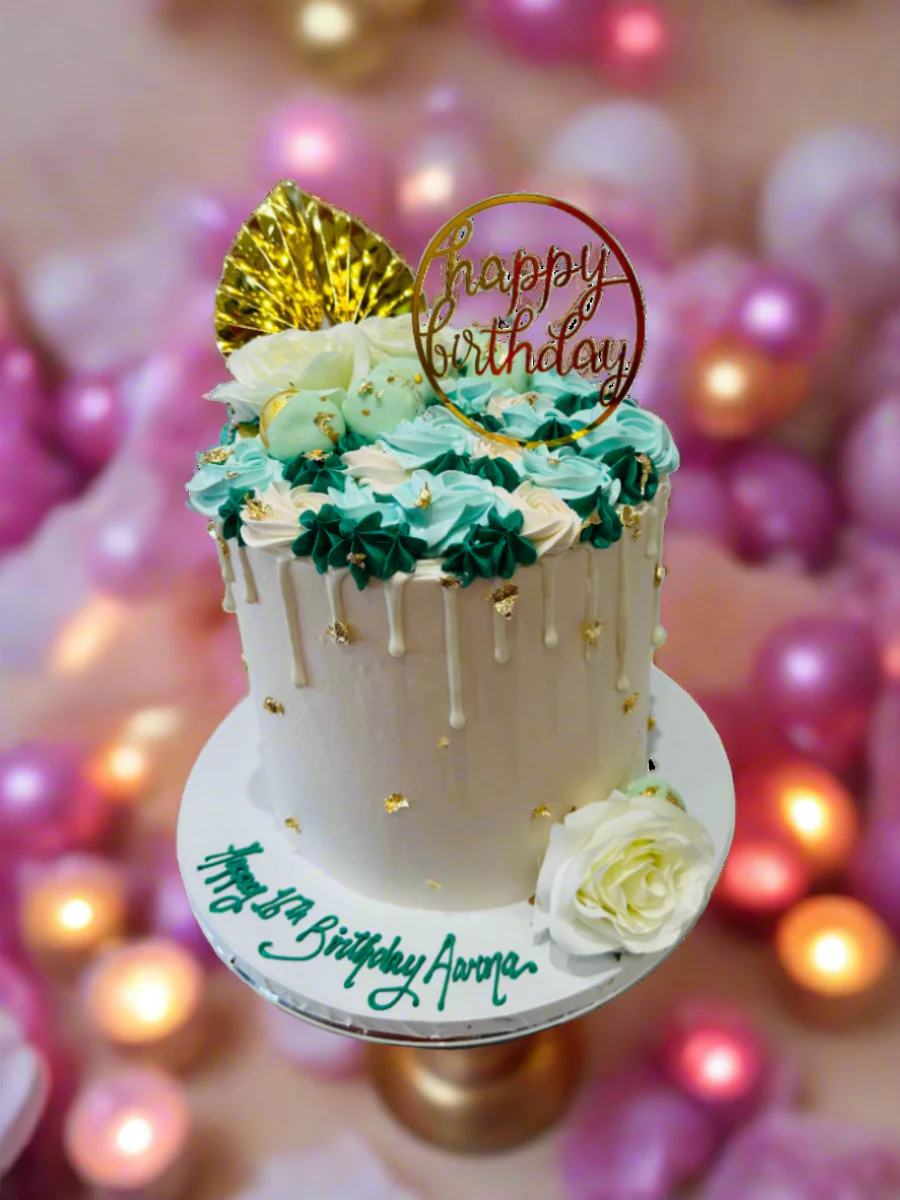 Aarna Green & Gold Floral Cake - Image 5