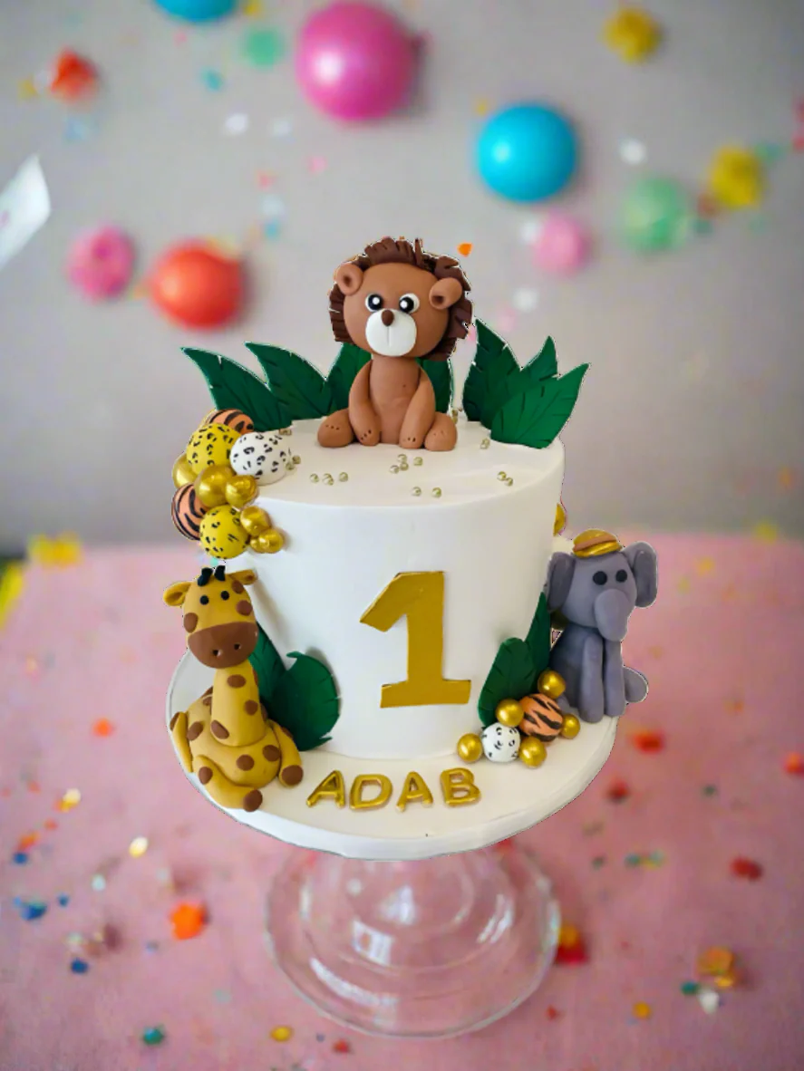 Adab 1st Birthday Animal Cream Cake - Image 2
