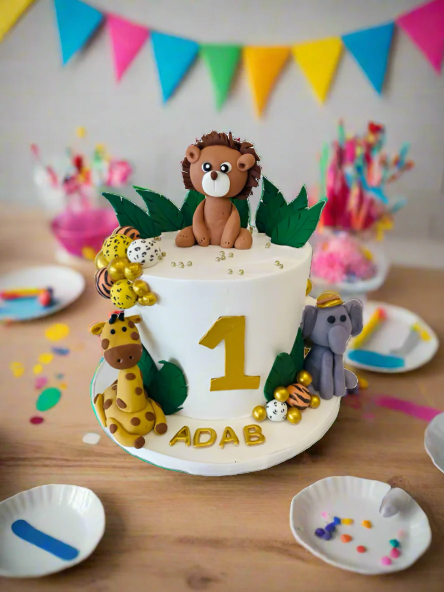 Adab 1st Birthday Animal Cream Cake - Image 3