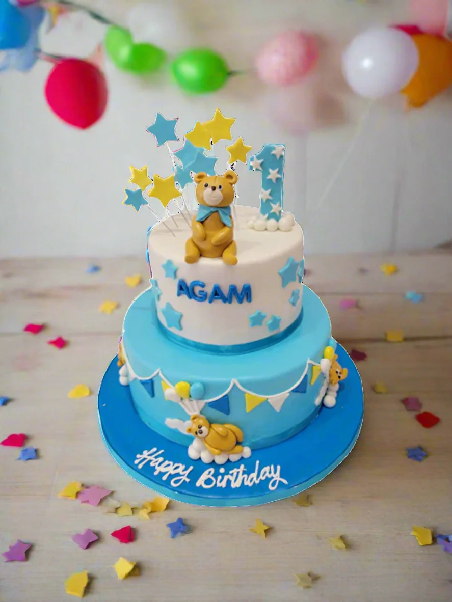 Agam Teddy Fondant Tiered Cake - Image 2
