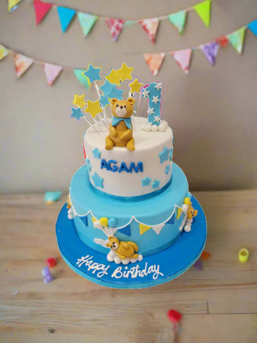 Agam Teddy Fondant Tiered Cake - Image 3