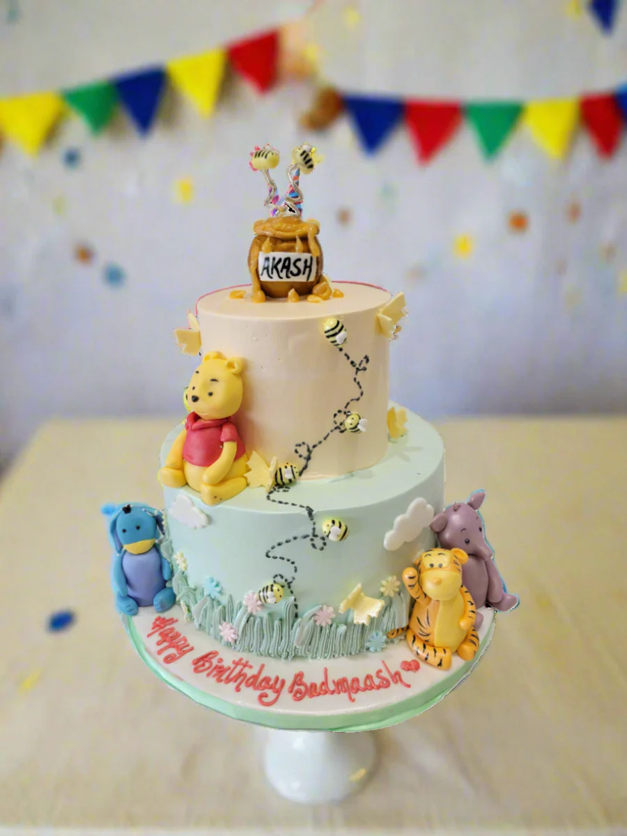 Akash Winnie The Pooh Cream Tiered Cake - Image 3