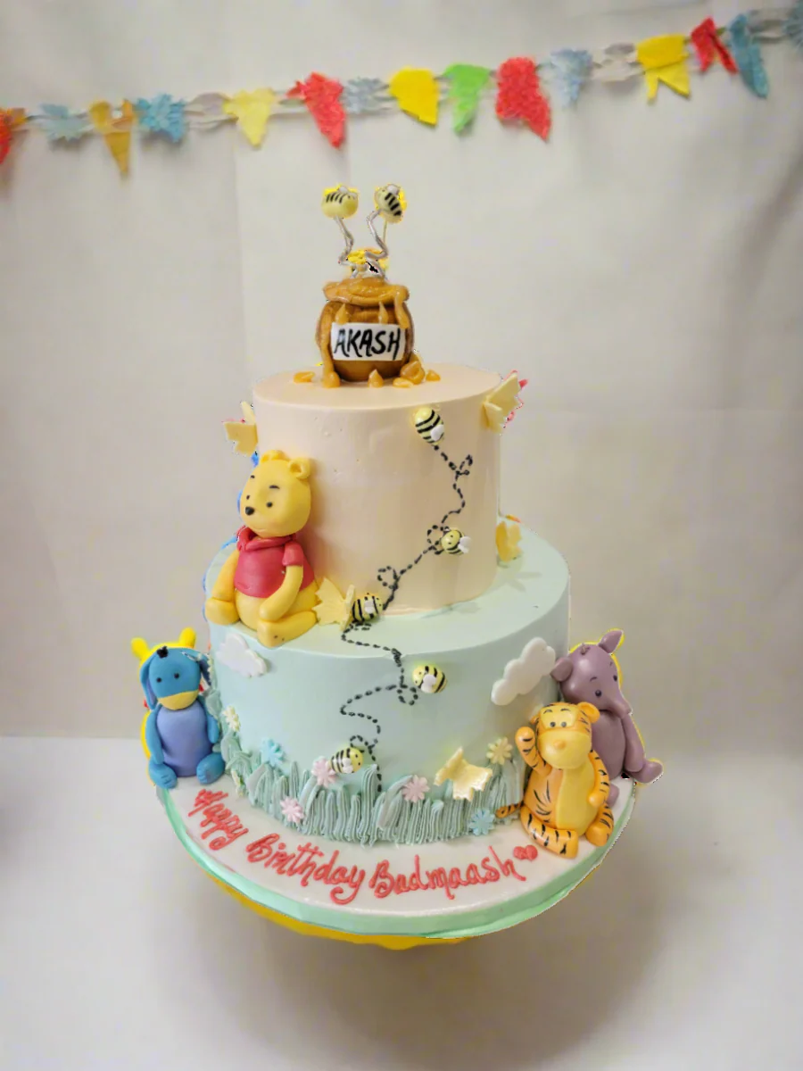 Akash Winnie The Pooh Cream Tiered Cake - Image 4