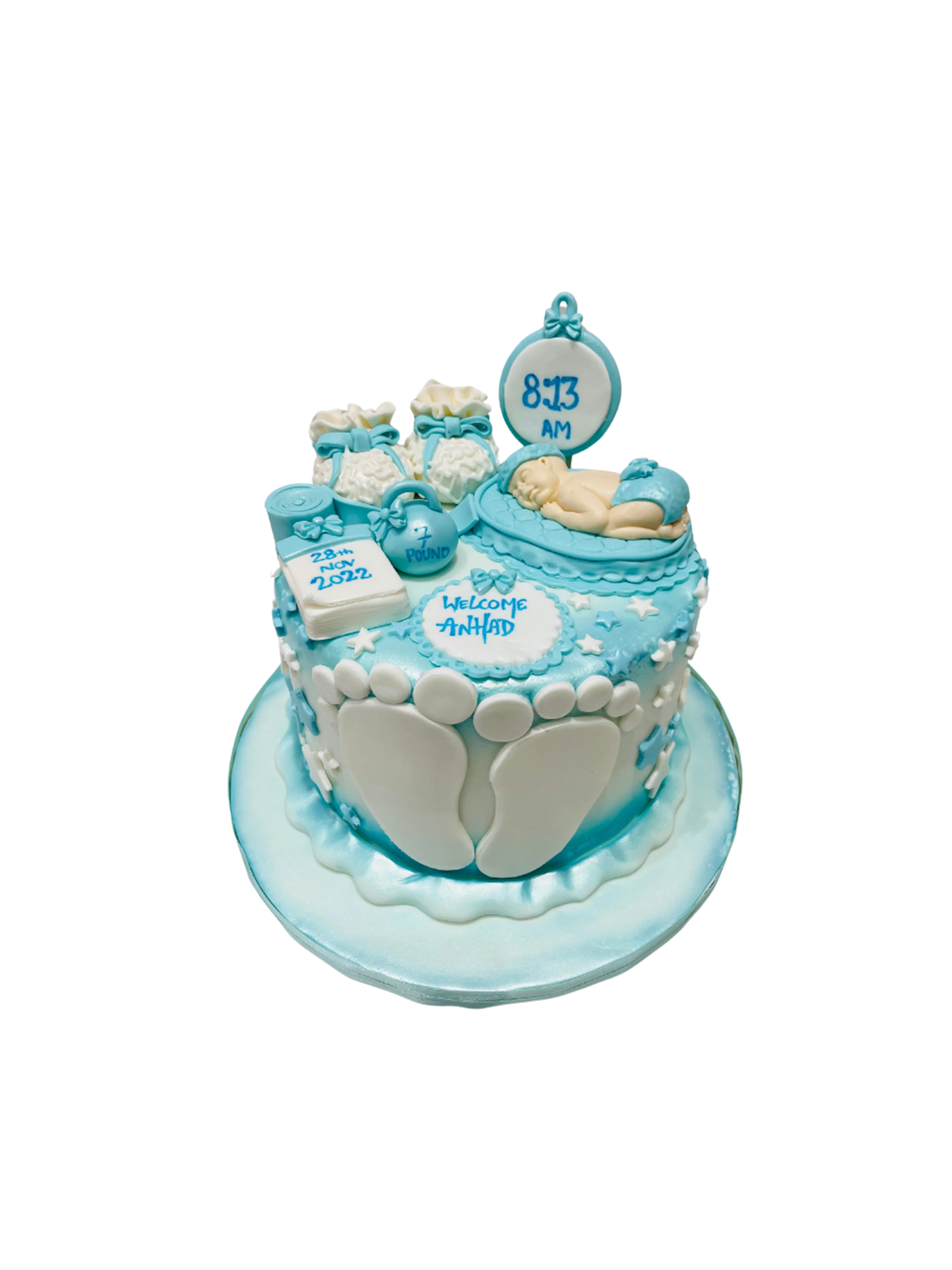 Anhad Baby Details Fondant Cake