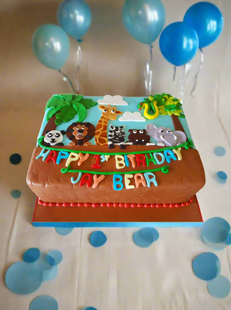 Animal Theme 1St Birthday Fondant Cake - Image 2