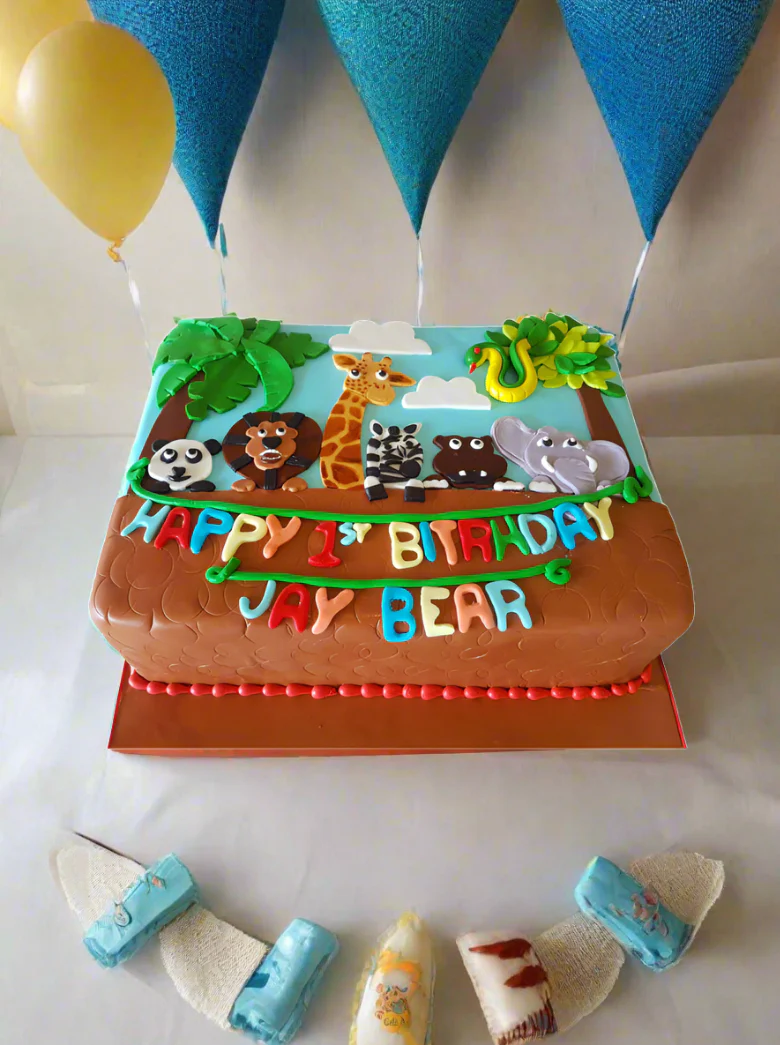 Animal Theme 1St Birthday Fondant Cake - Image 3