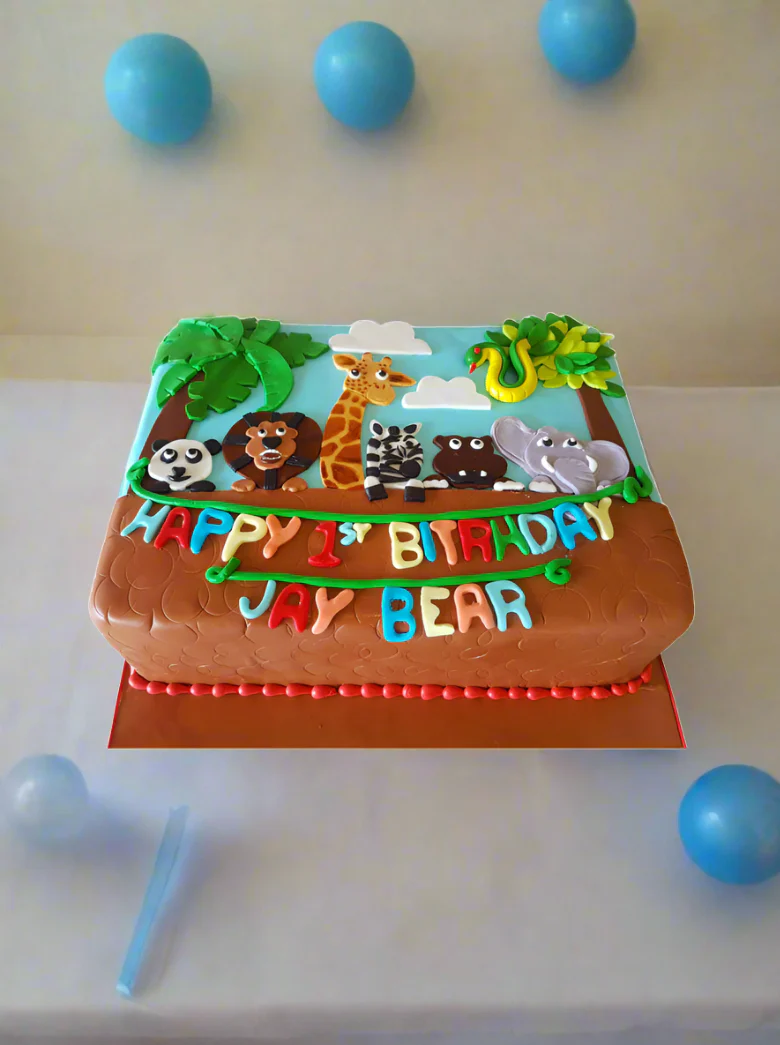 Animal Theme 1St Birthday Fondant Cake - Image 4