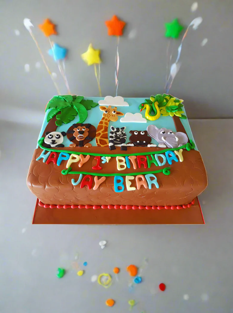 Animal Theme 1St Birthday Fondant Cake - Image 5