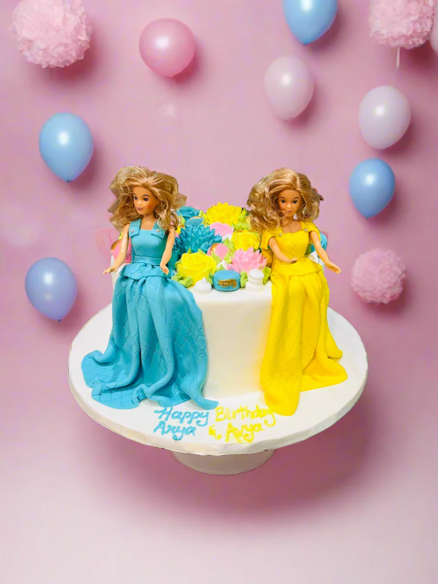 Arya And Avya Fondant Barbie Cake - Image 2