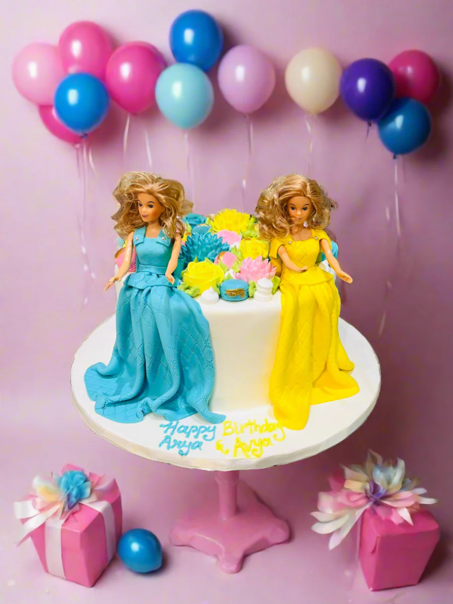 Arya And Avya Fondant Barbie Cake - Image 3