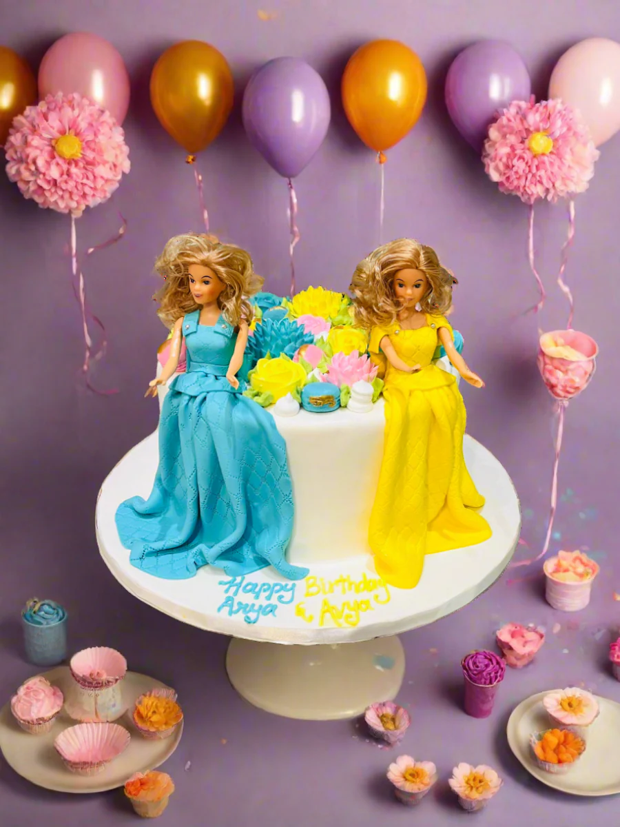 Arya And Avya Fondant Barbie Cake - Image 4
