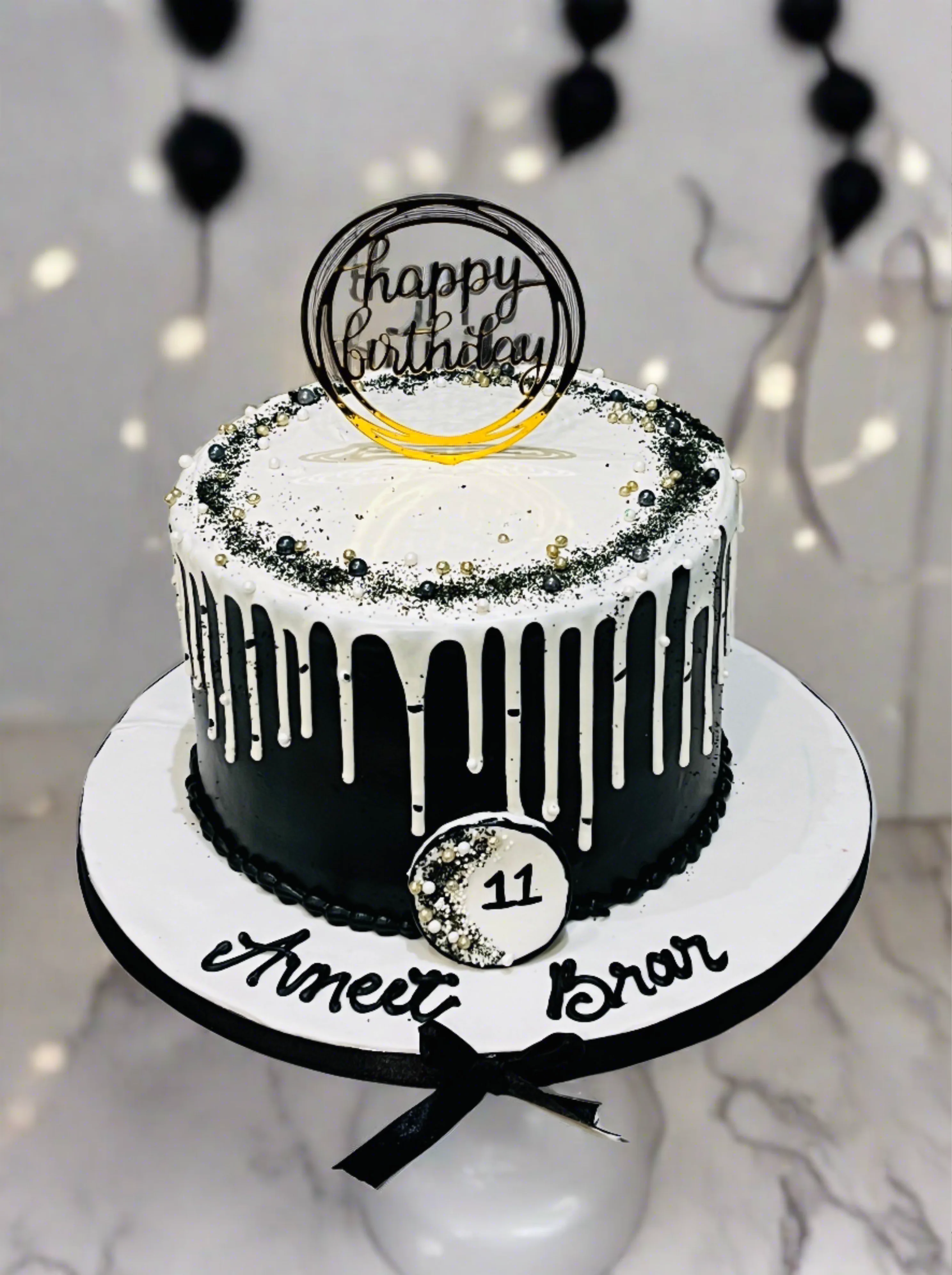 Avneet Black & White Birthday Cake - Image 3