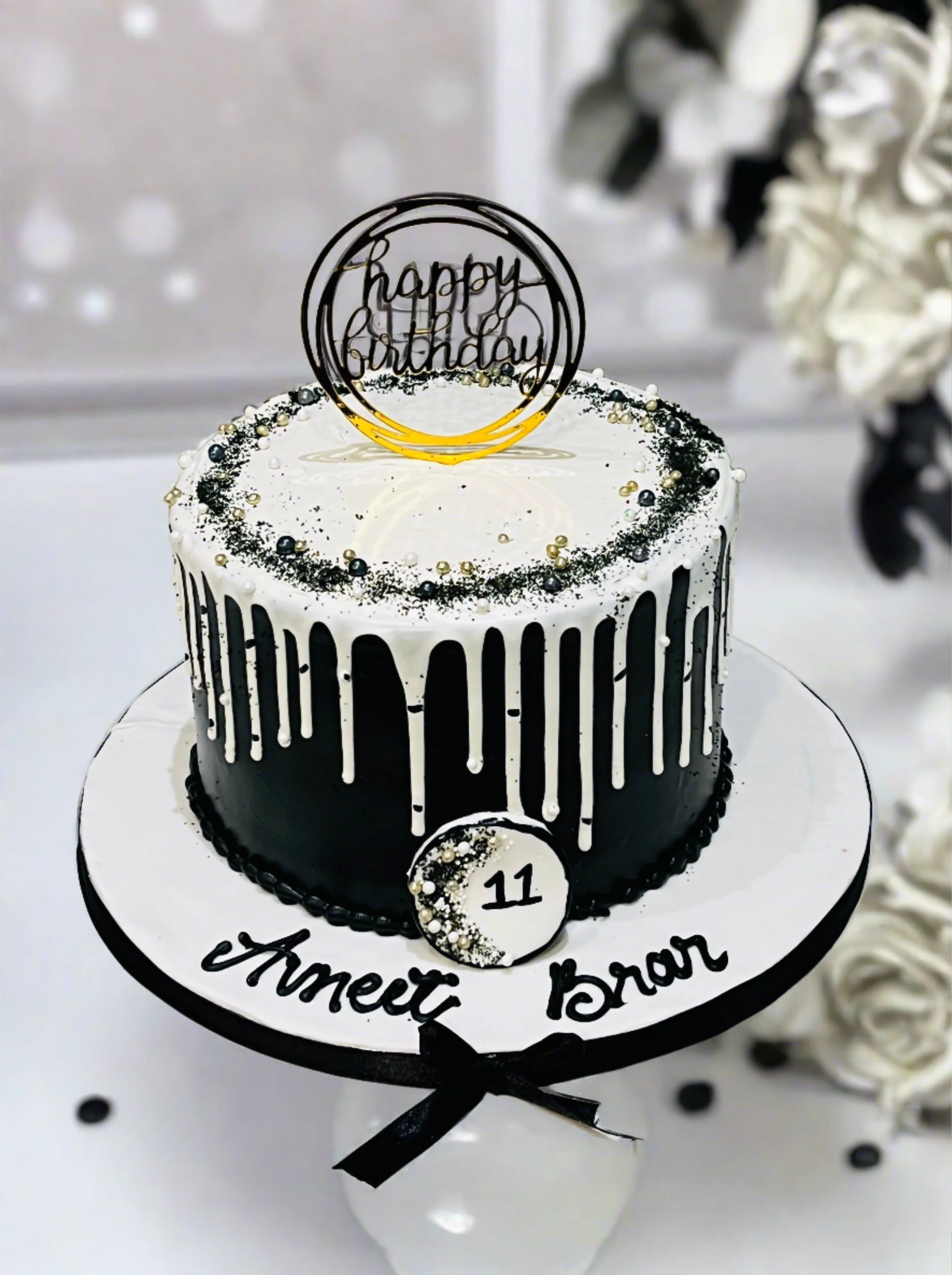 Avneet Black & White Birthday Cake - Image 4