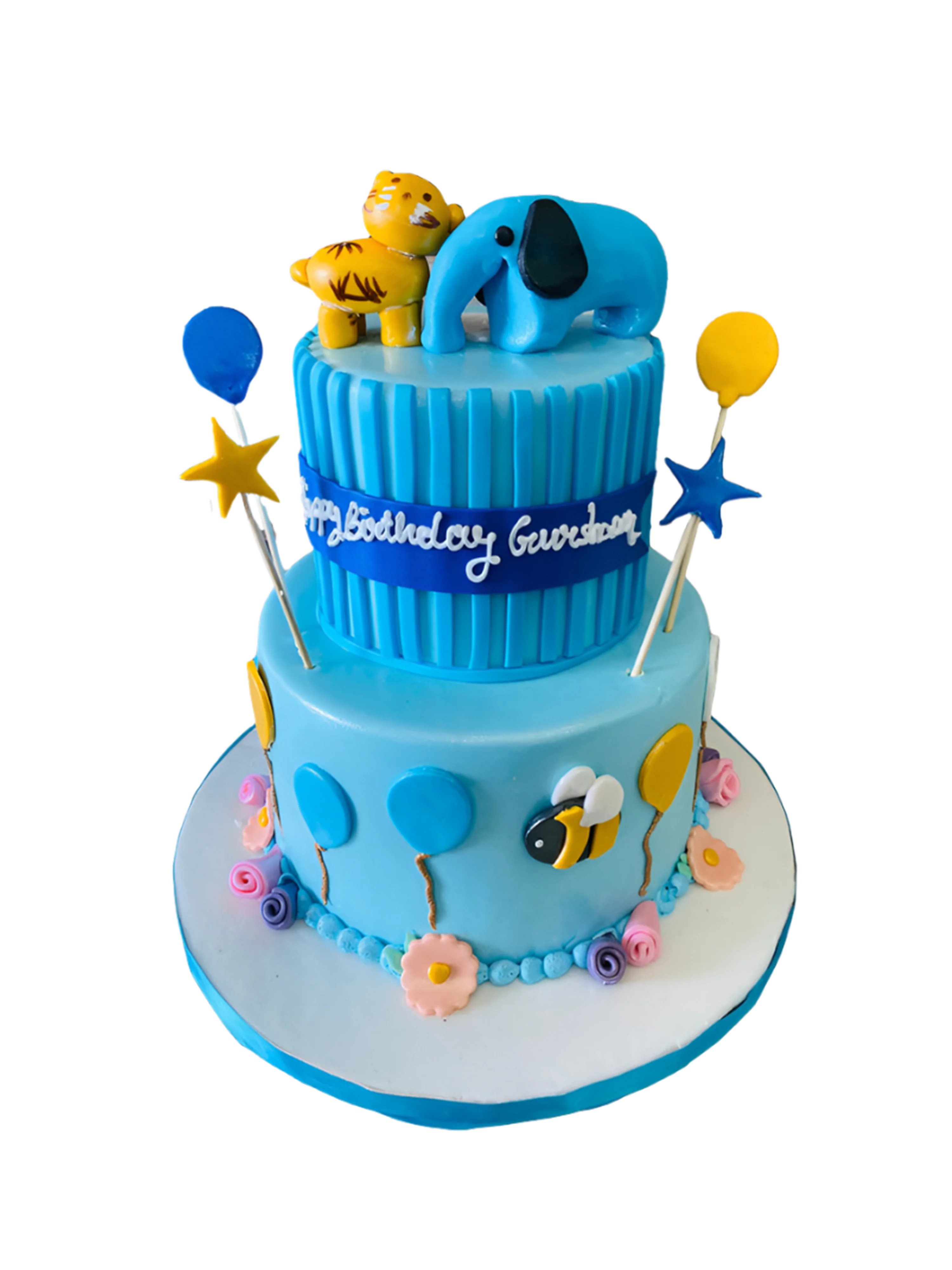 Baby Animal Tiered Fondant Cake