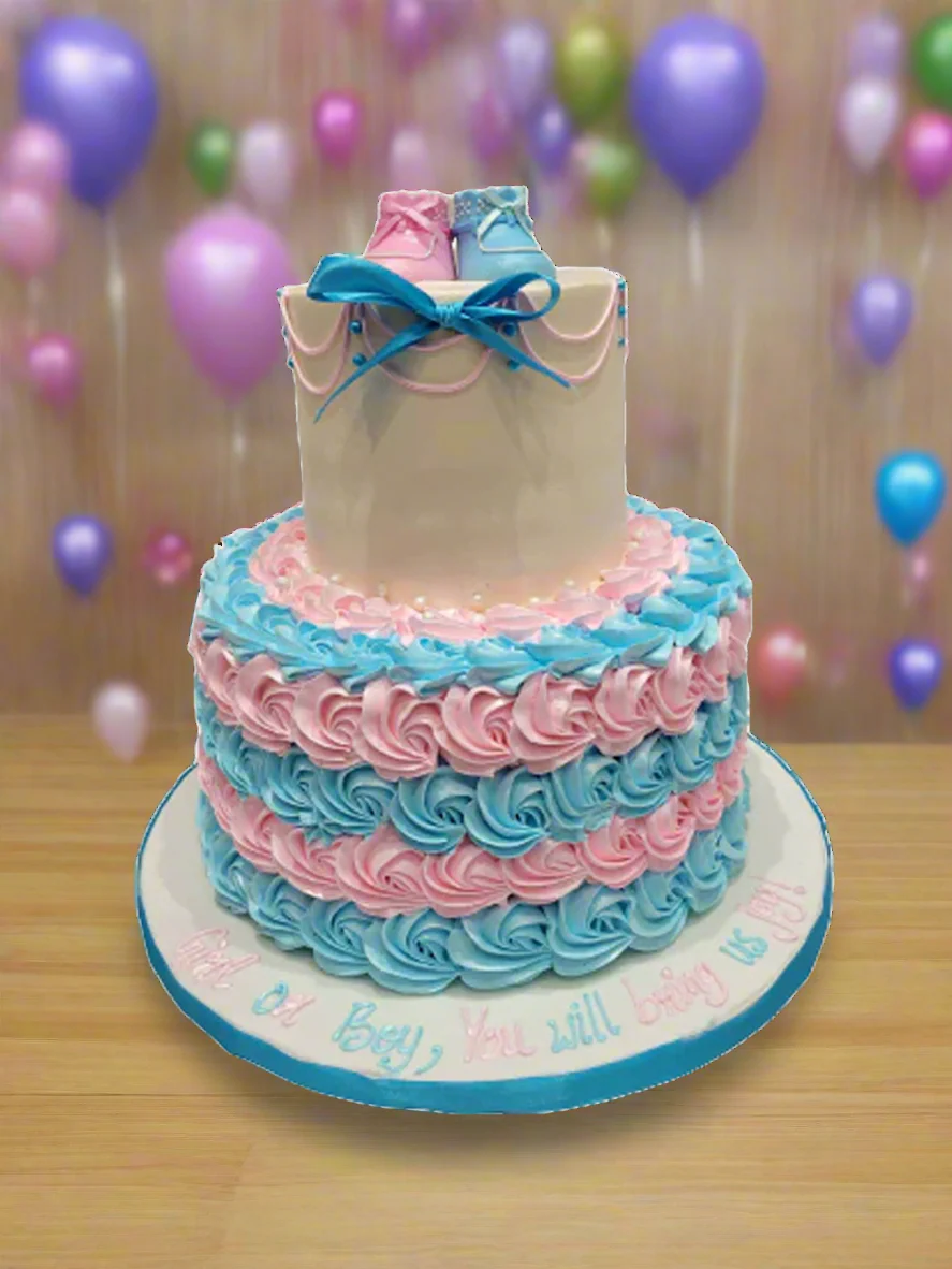 Baby Booties Cream Tiered Cake - Image 2