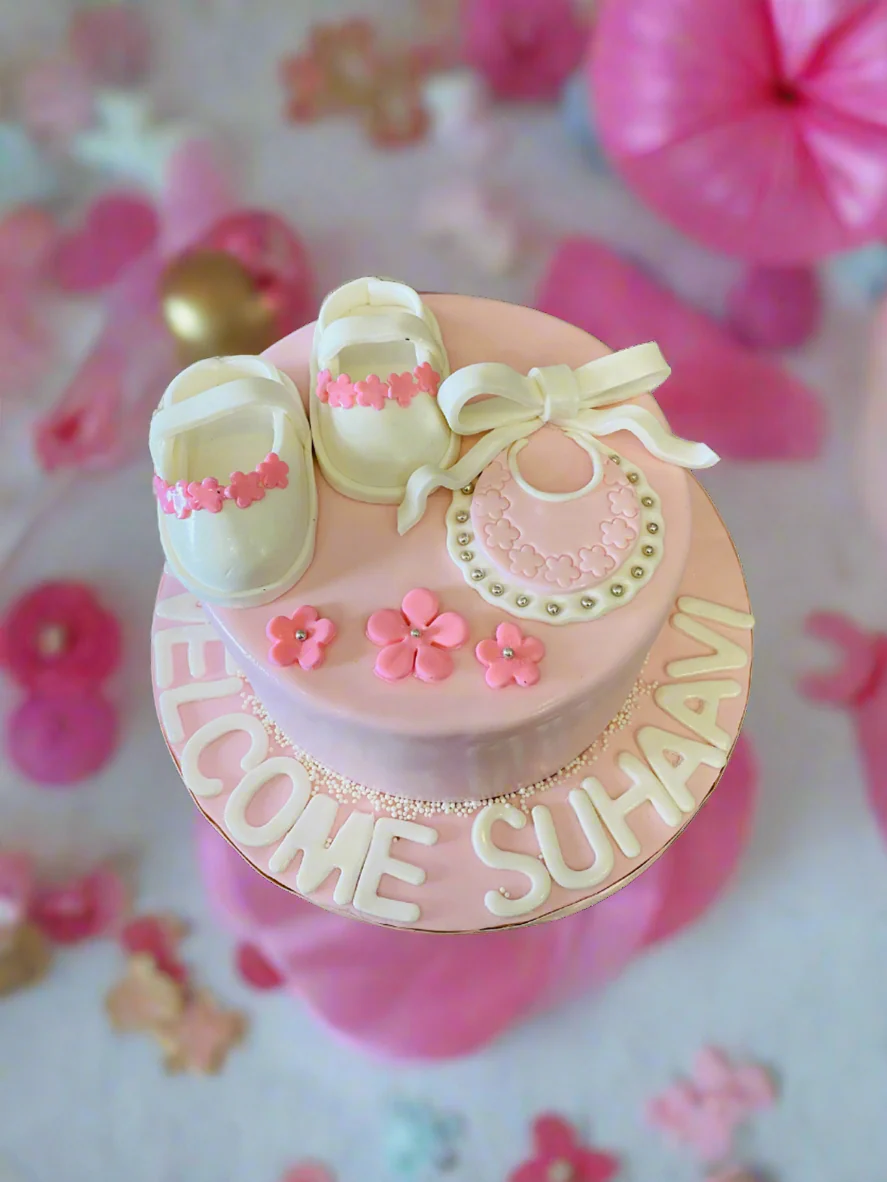 Baby Girl Pink Fondant Cake - Image 2