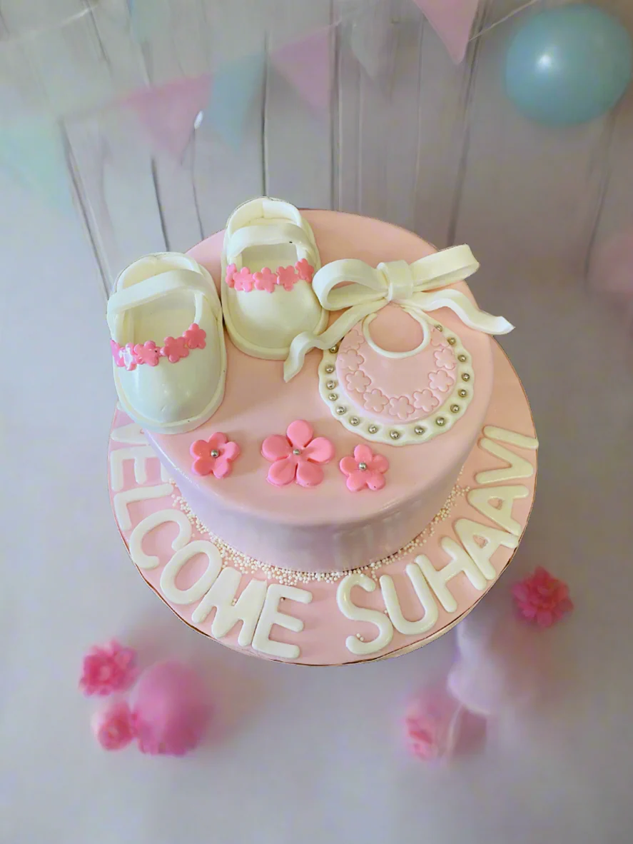 Baby Girl Pink Fondant Cake - Image 3
