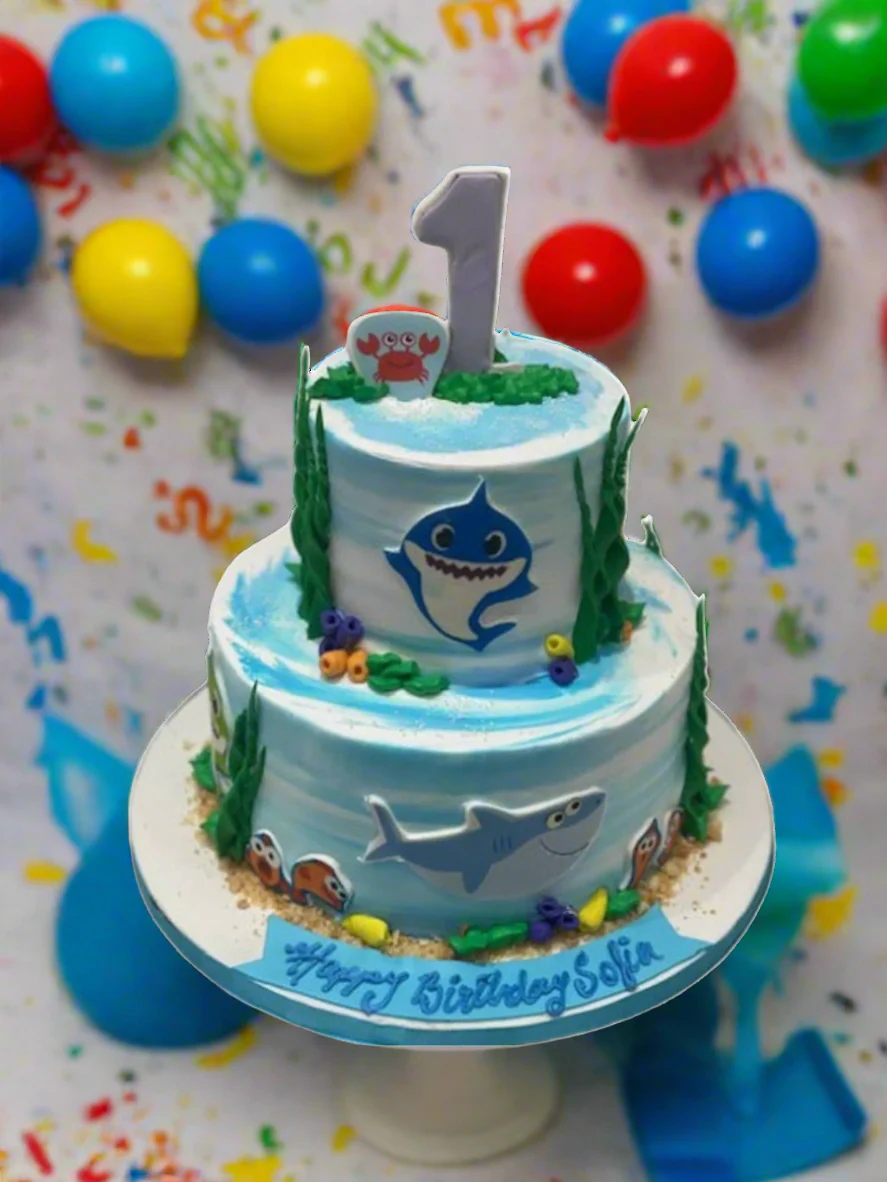 Baby Shark Tiered Cream Cake - Image 2