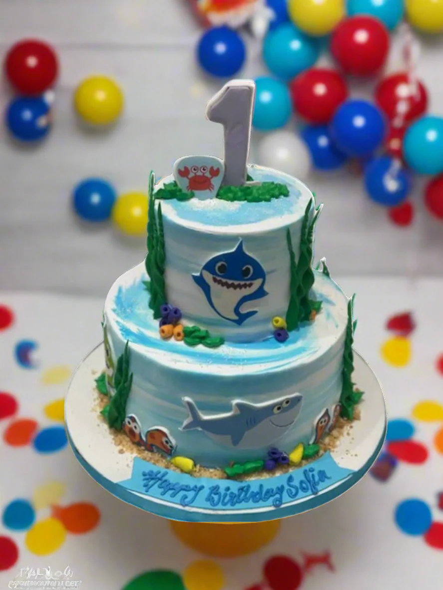 Baby Shark Tiered Cream Cake - Image 3