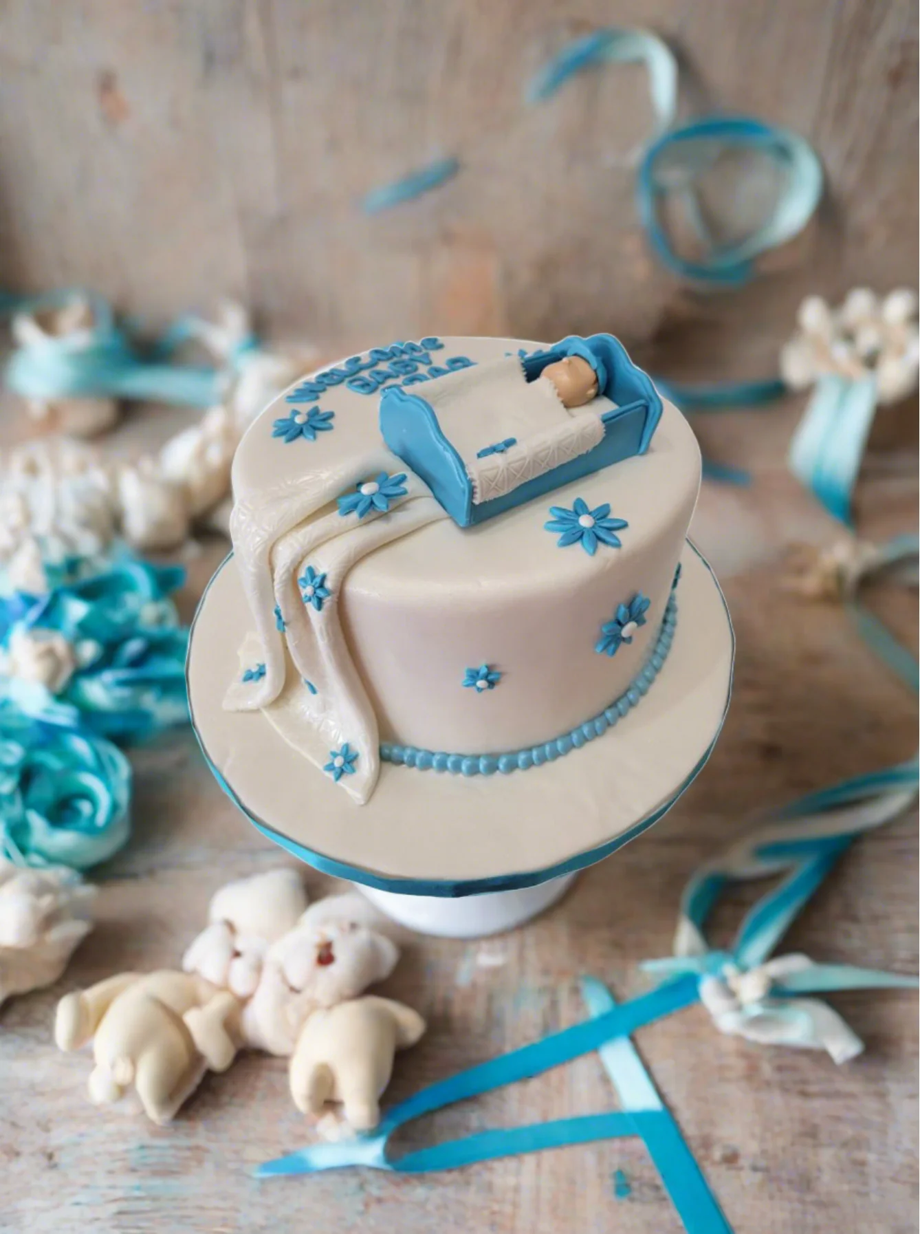Baby Shower Crib Fondant Cake - Image 4