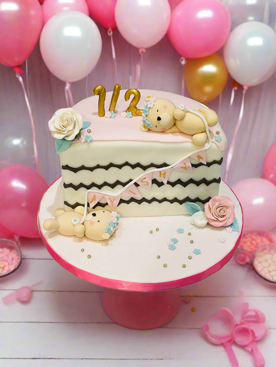 Baby Teddy Half Birthday Fondant Cake - Image 2