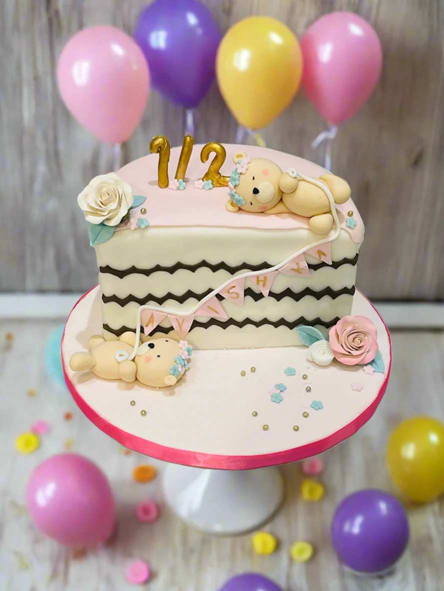 Baby Teddy Half Birthday Fondant Cake - Image 3