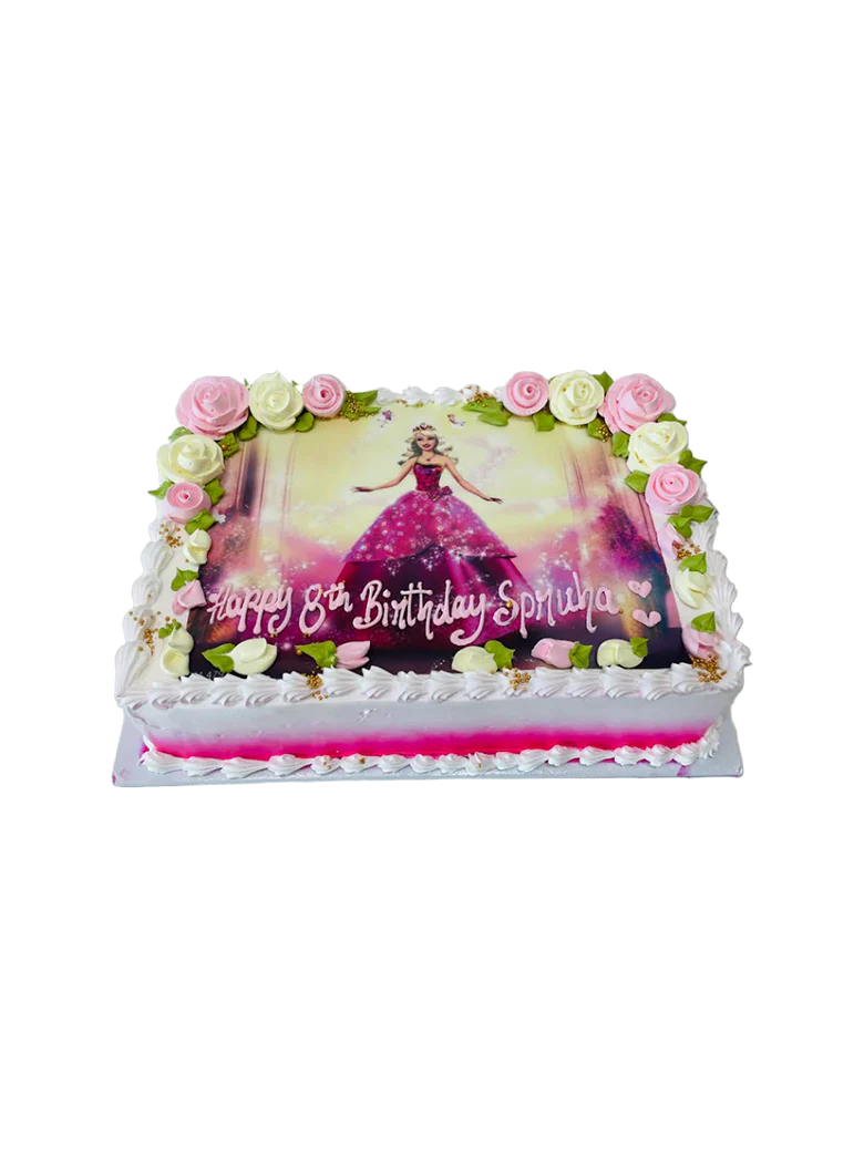 Barbie Floral Photo Cake
