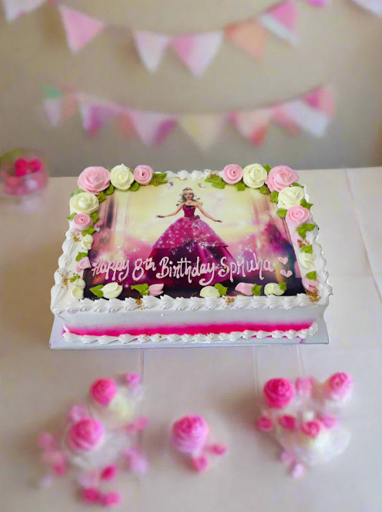 Barbie Floral Photo Cake - Image 3