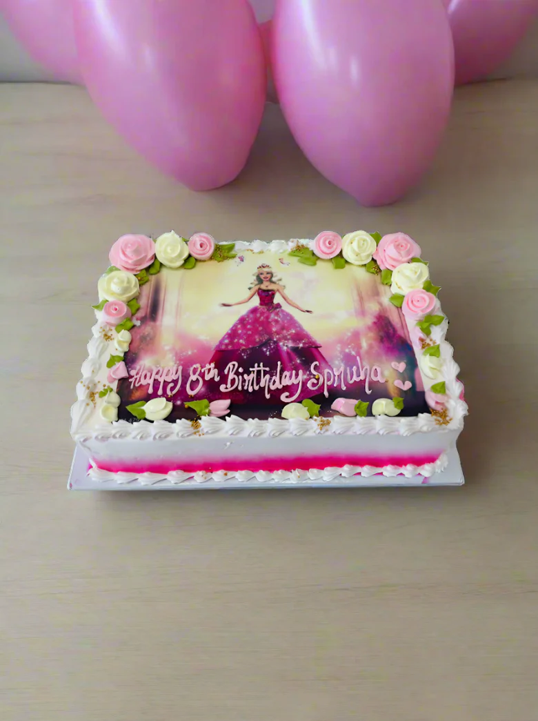 Barbie Floral Photo Cake - Image 4