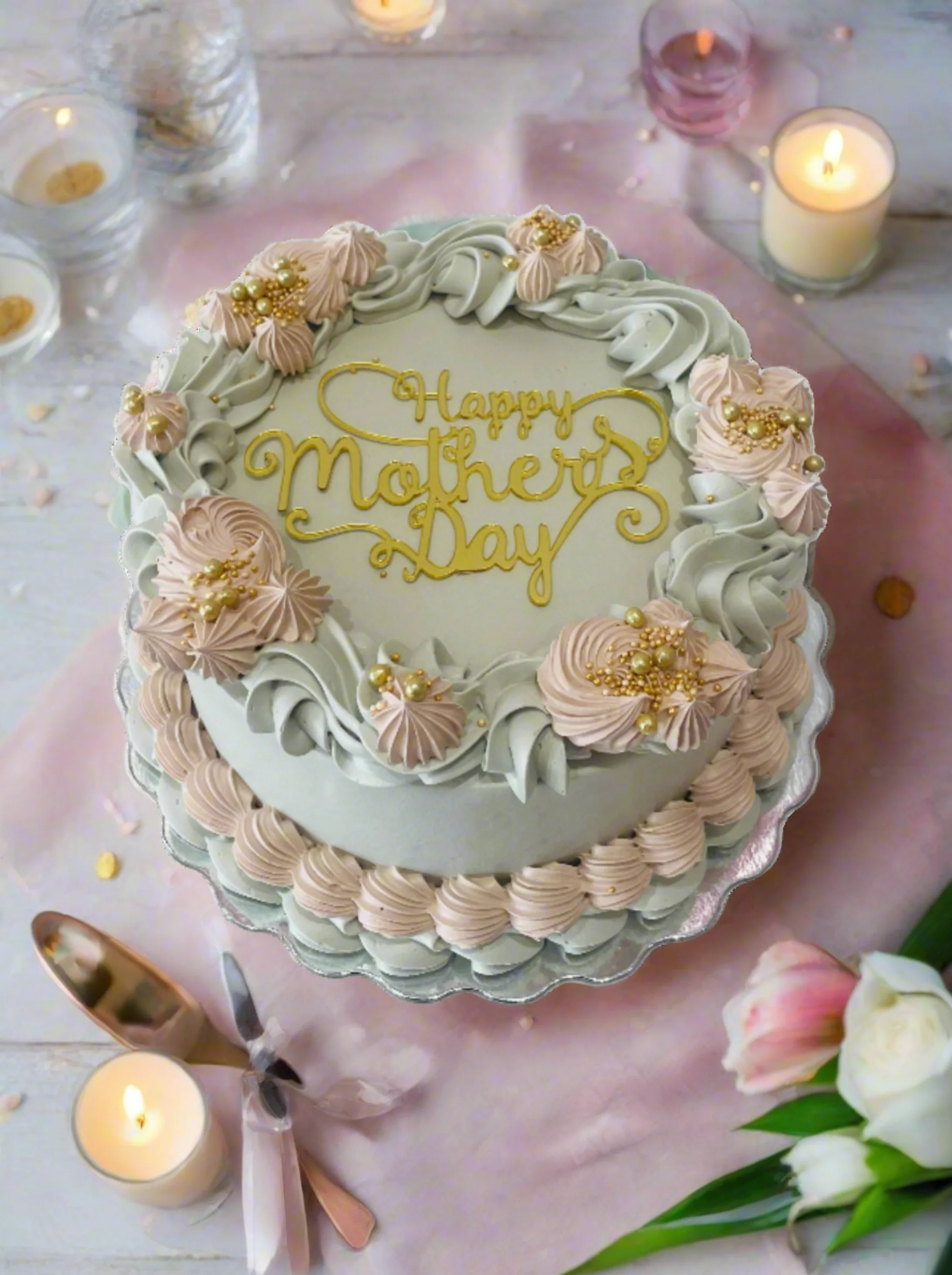Beige & Gold Mother's Day Cake - Image 2
