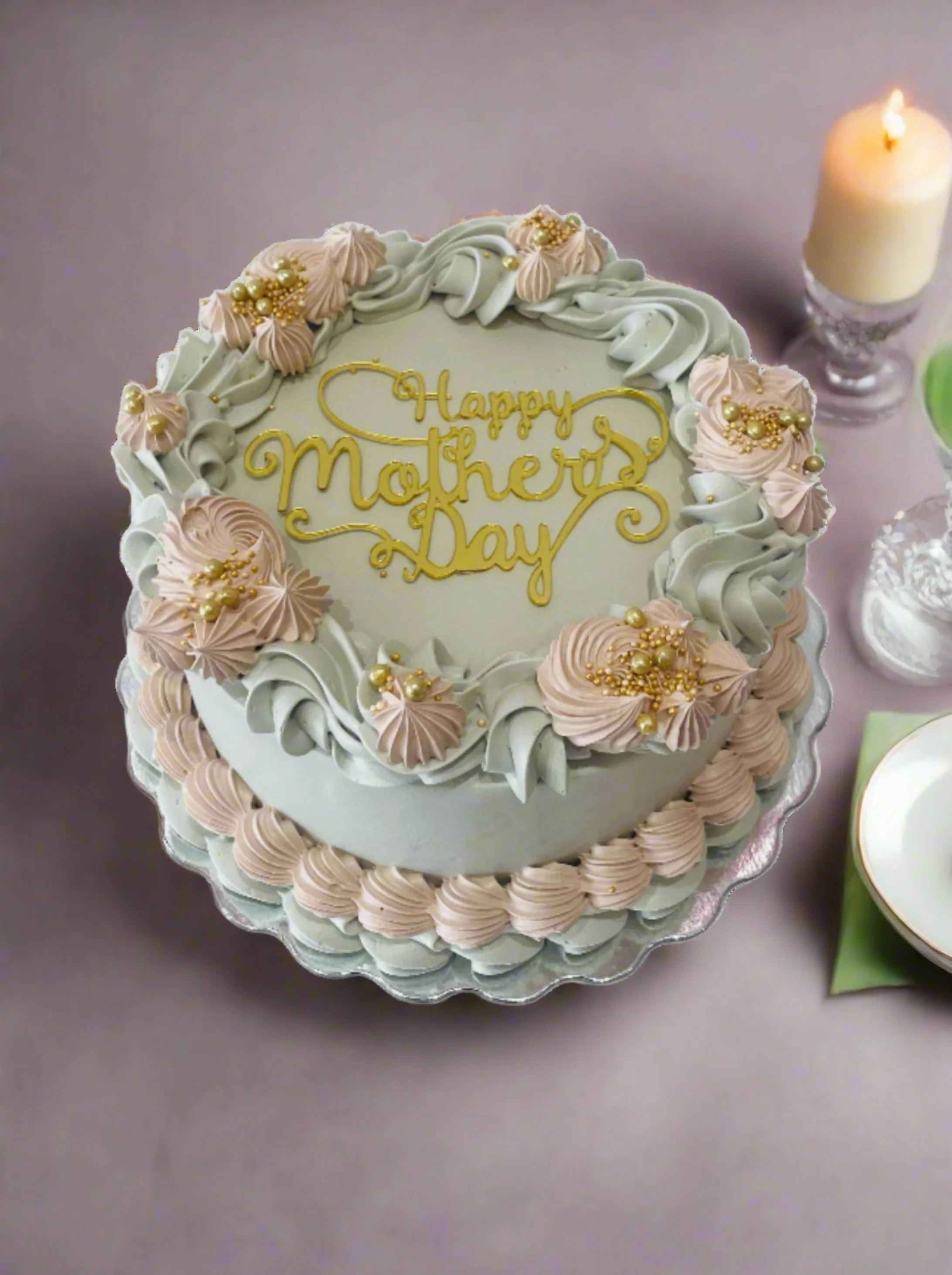 Beige & Gold Mother's Day Cake - Image 3