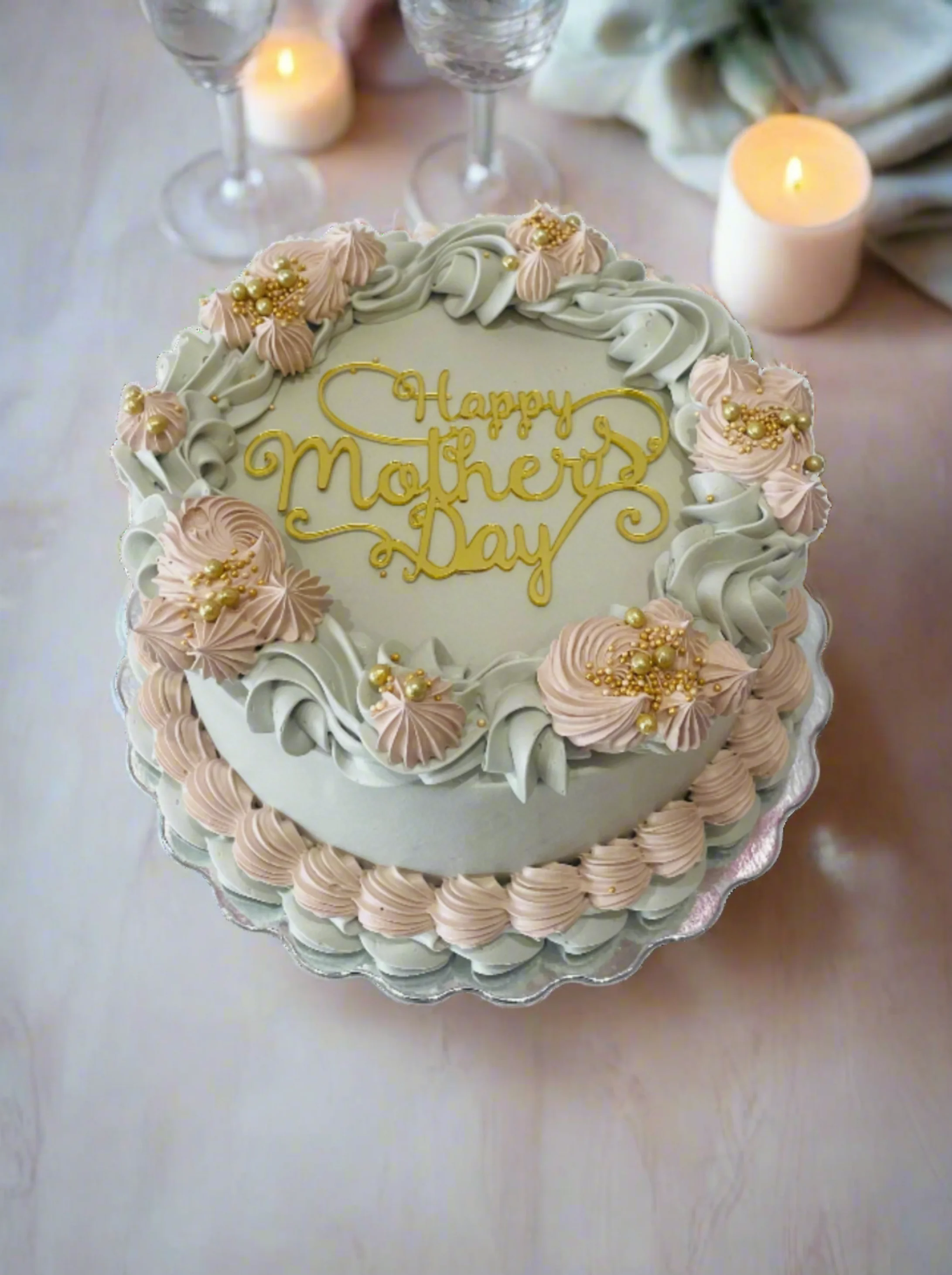 Beige & Gold Mother's Day Cake - Image 4
