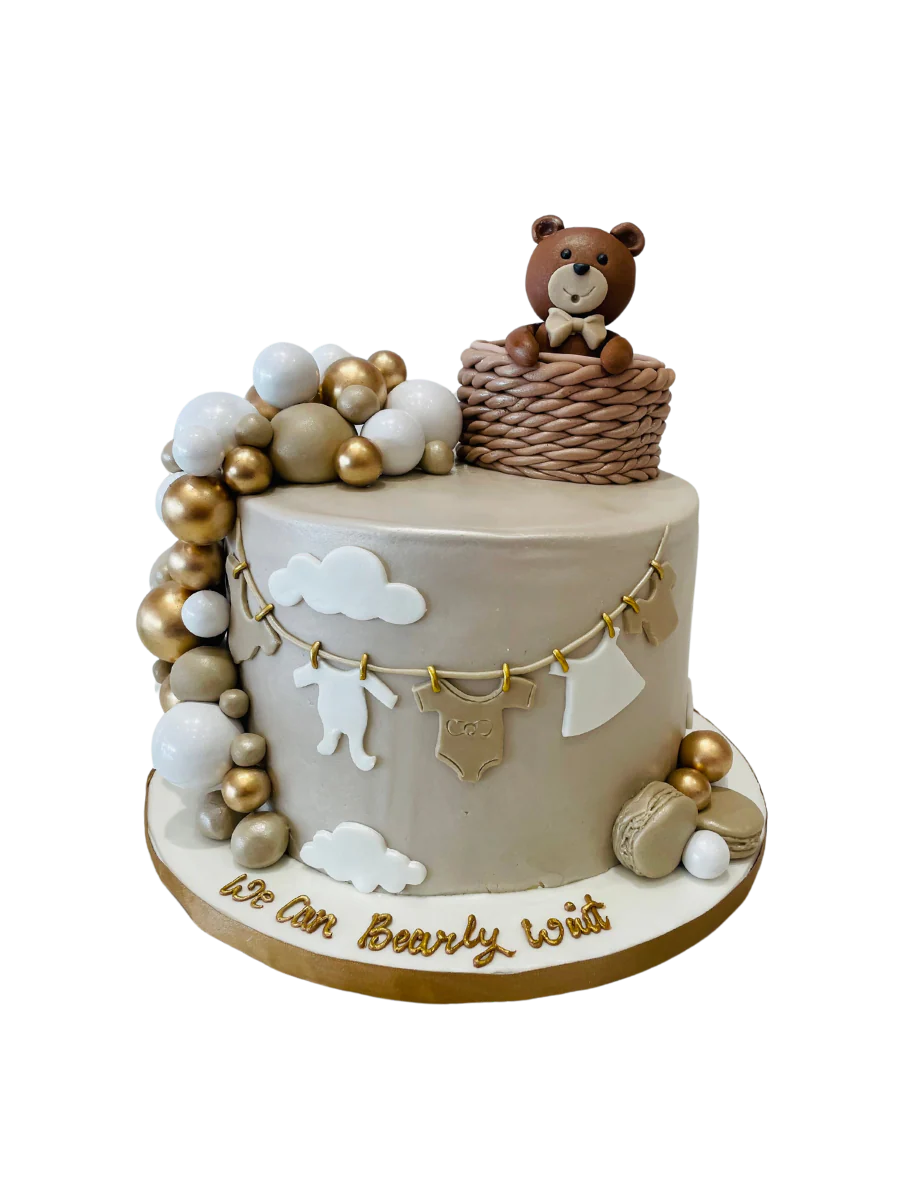 Beige & Gold Teddy Fondant Cake