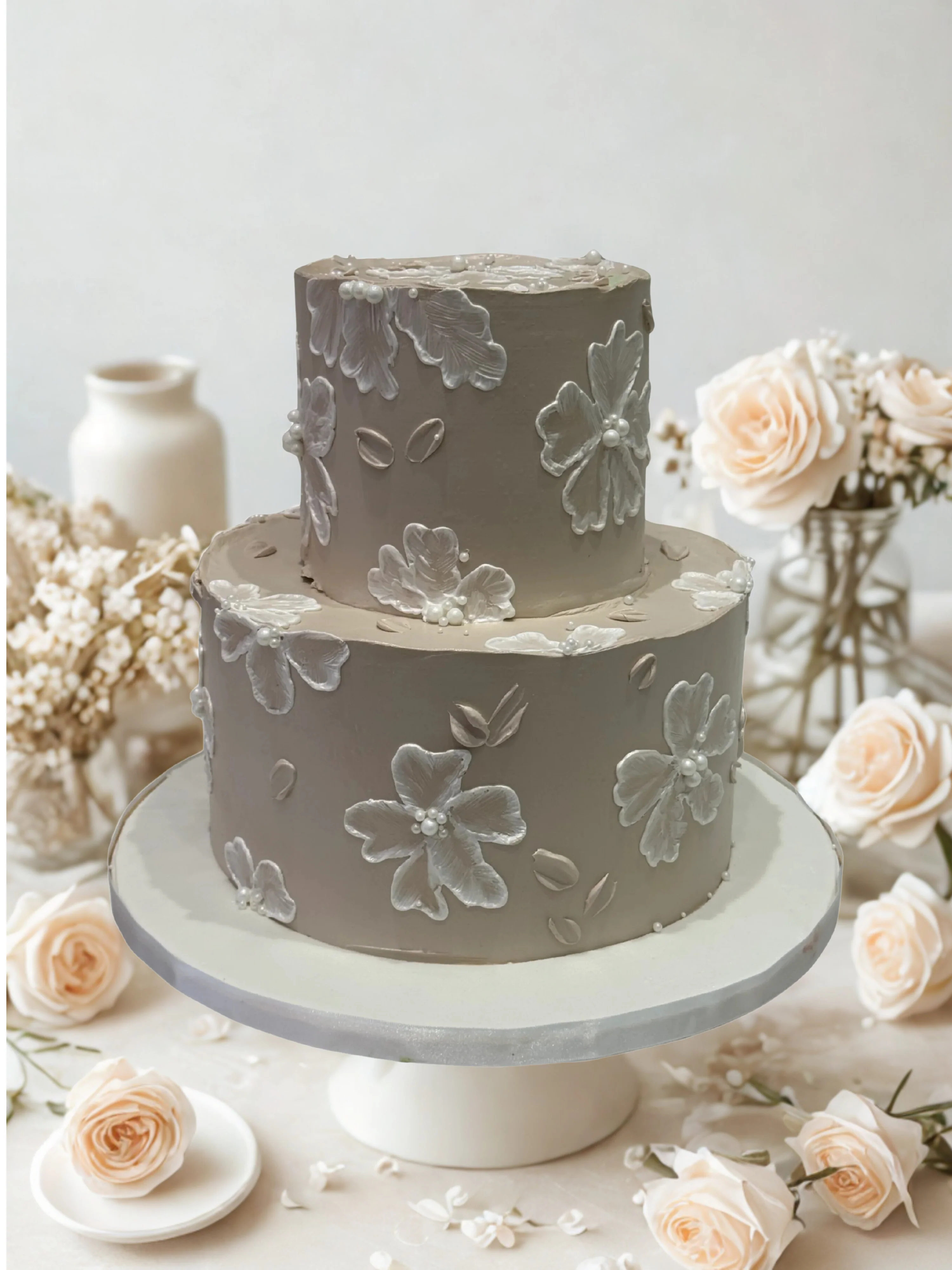 Beige & White Floral Cake - Image 2