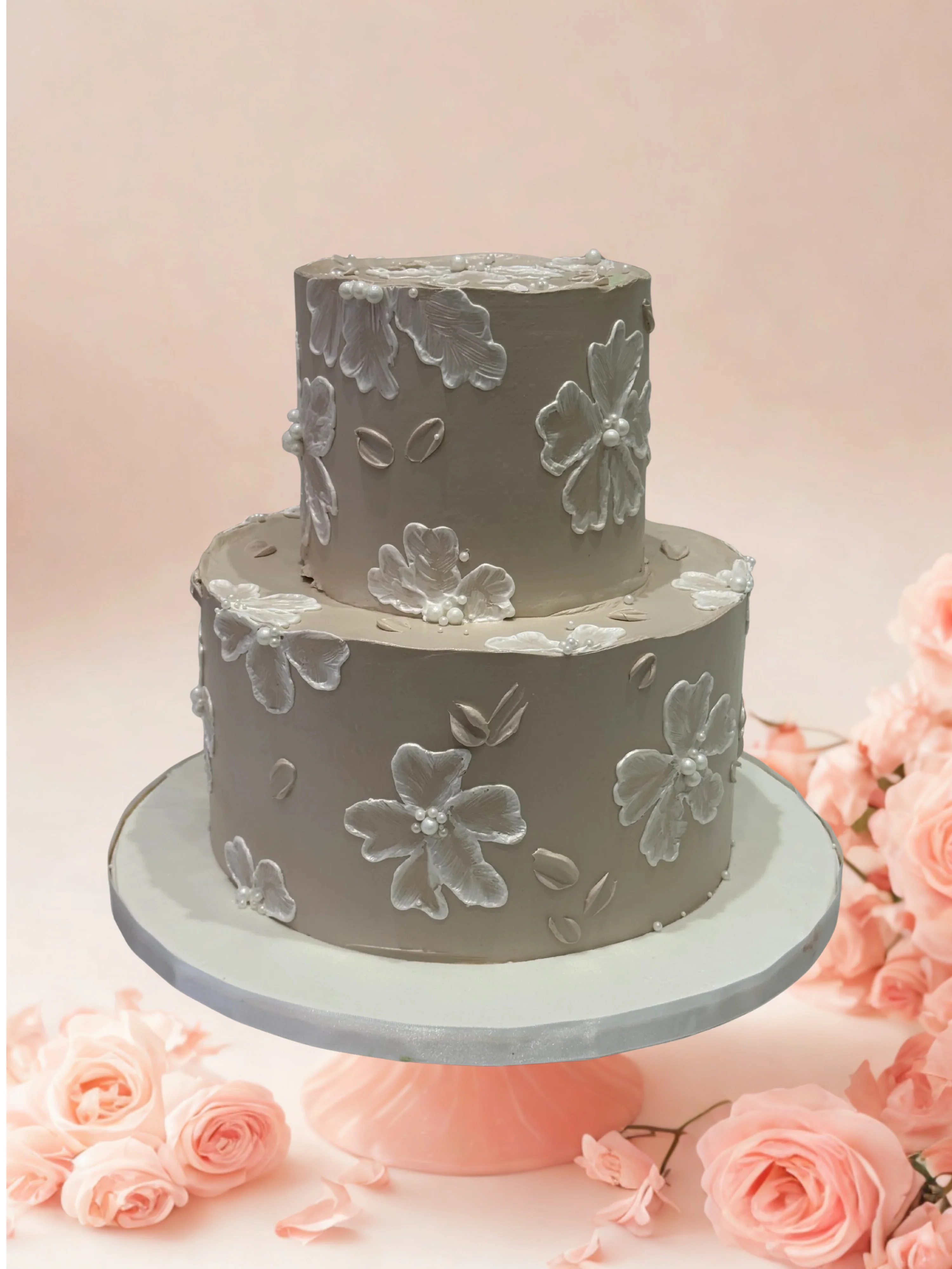 Beige & White Floral Cake - Image 3