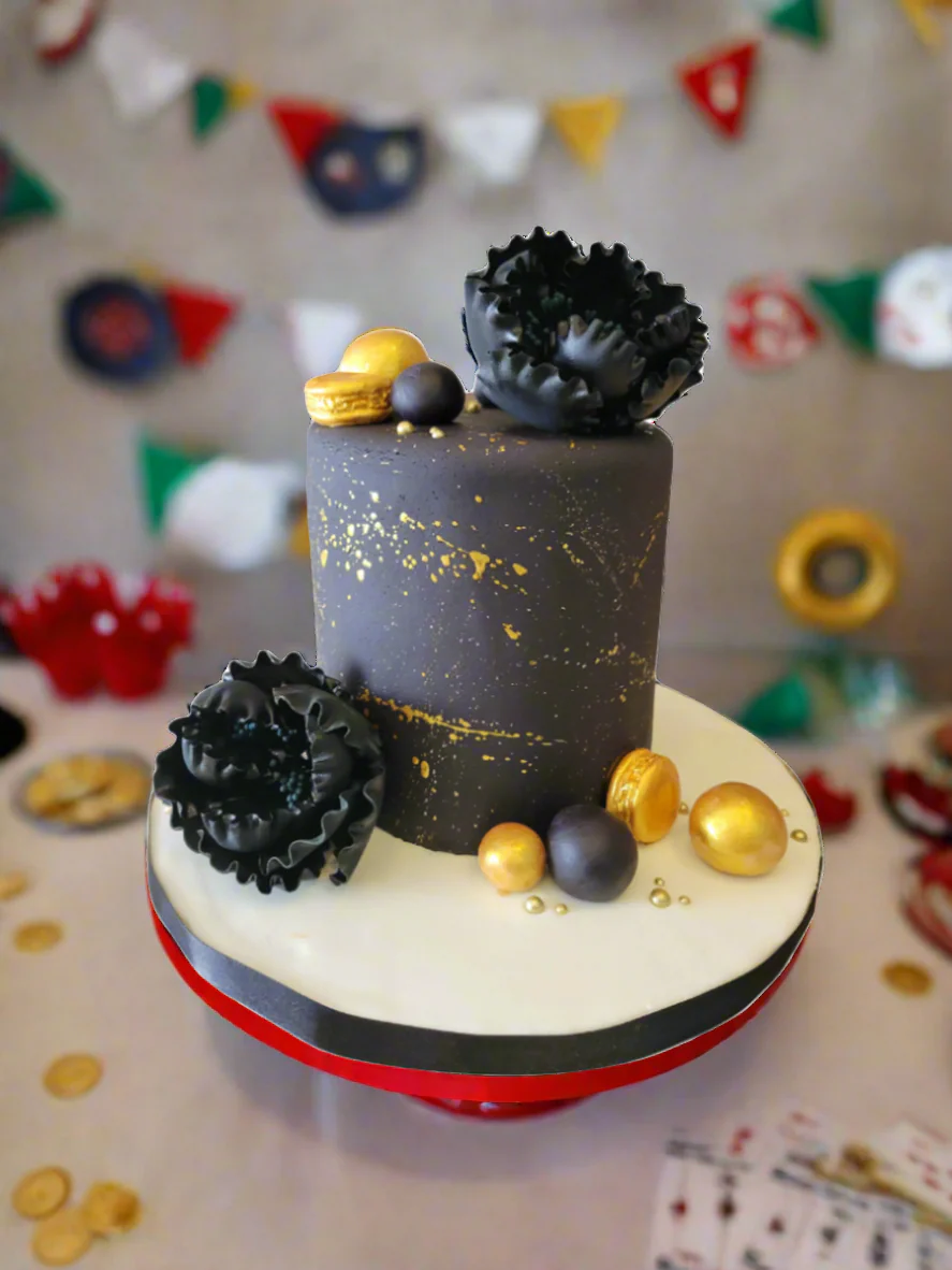 Black & Gold Fondant Cake - Image 2