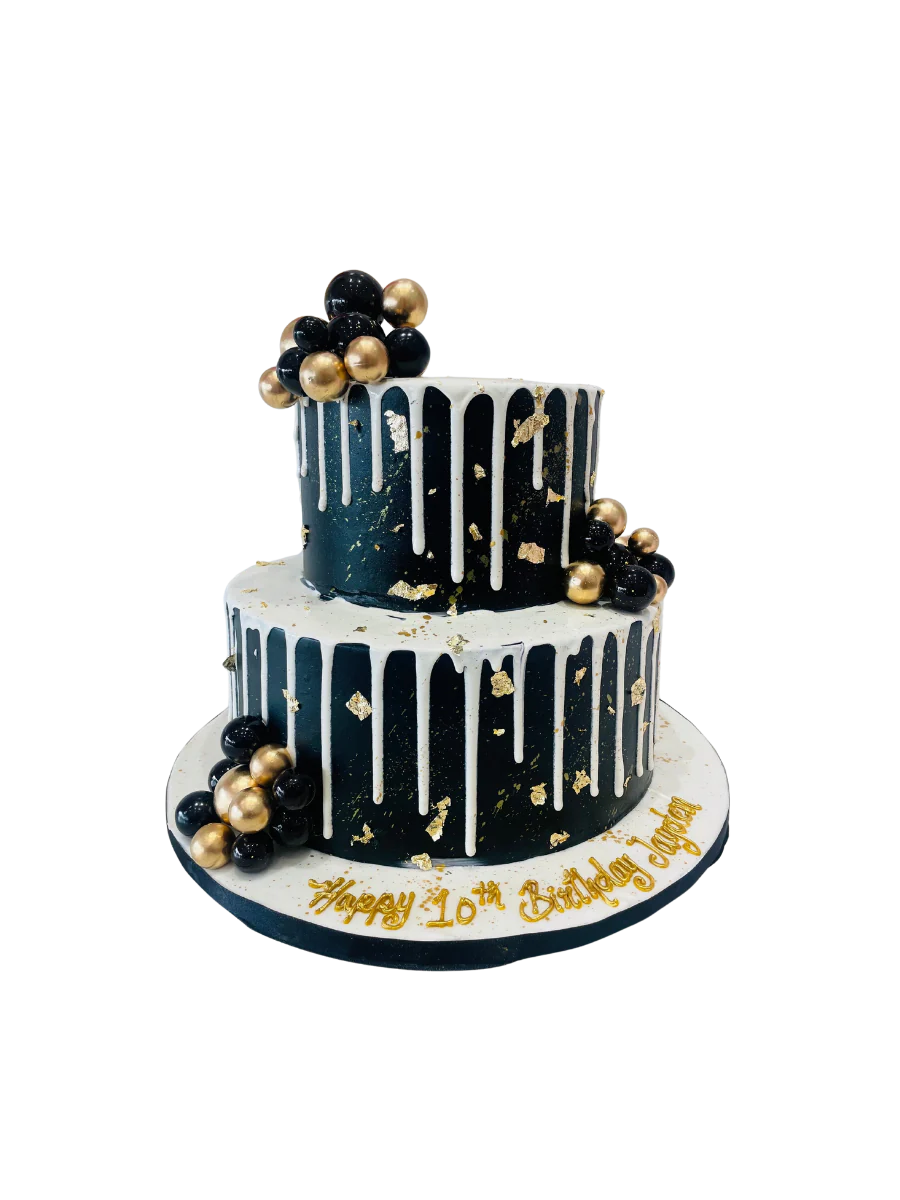 Black & Gold Birthday Tiered Cake