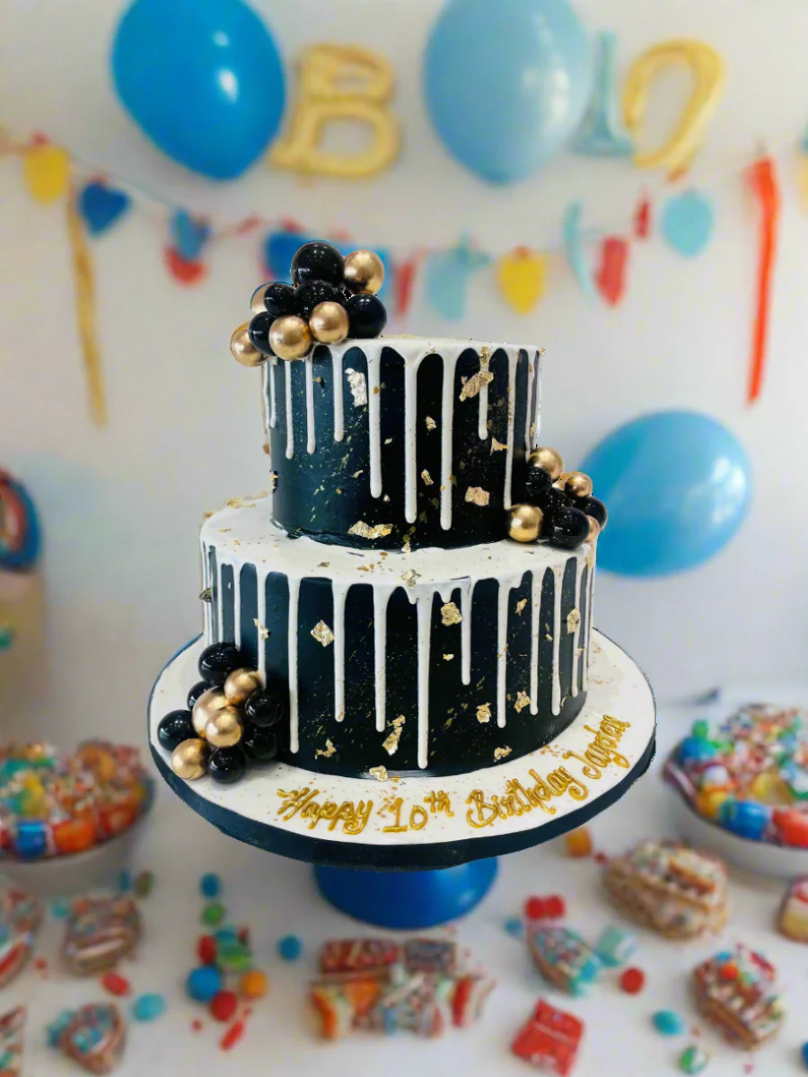 Black & Gold Birthday Tiered Cake - Image 2