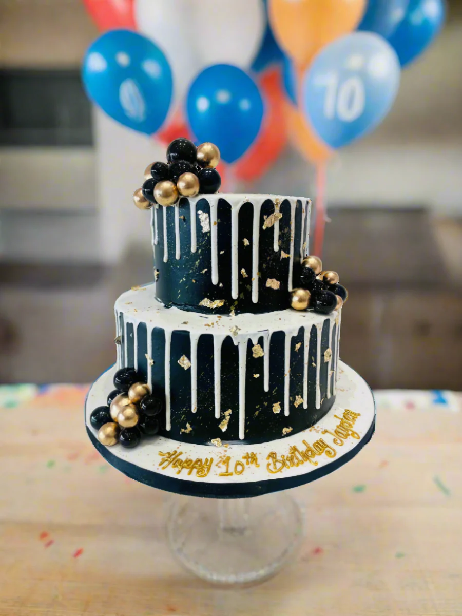 Black & Gold Birthday Tiered Cake - Image 3