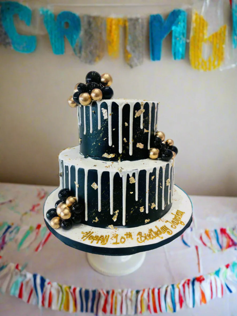 Black & Gold Birthday Tiered Cake - Image 4