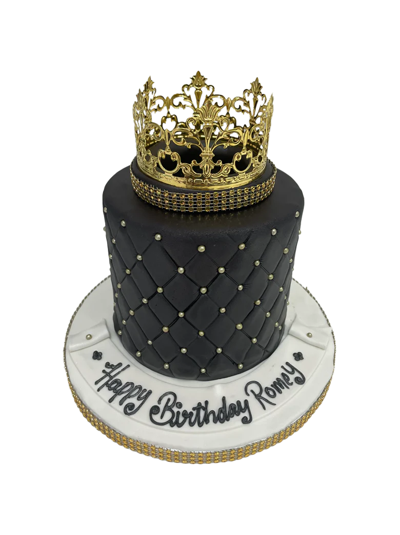 Black & Gold Crown Fondant Cake
